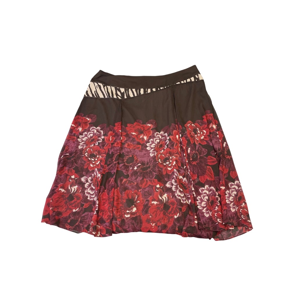 Coldwater Creek Brown Floral Zebra Print Chiffon Maxi Skirt XXL Gypsy Fairy - Picture 2 of 13